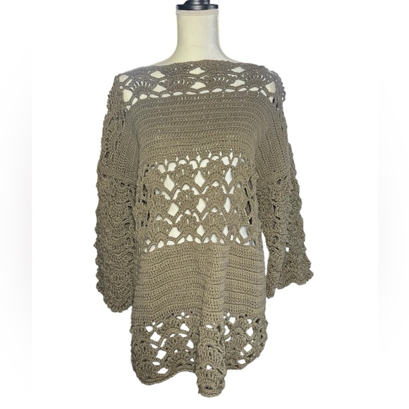 Maggie De Soto Sweaters - Vintage Crochet Boho Bell Sleeve Sweater Size L